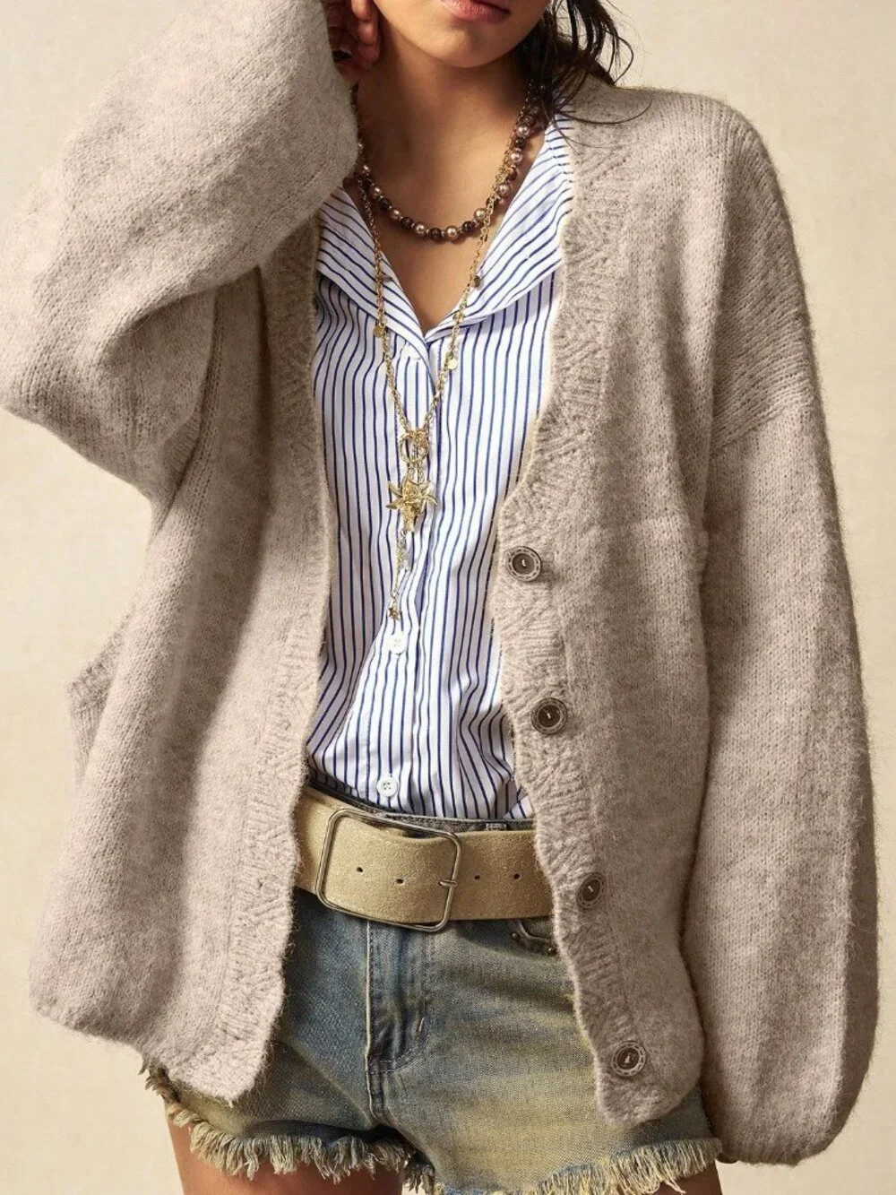 Apricot Boho Casual Women's Fuzzy Cardigan - Picture 2 of 8